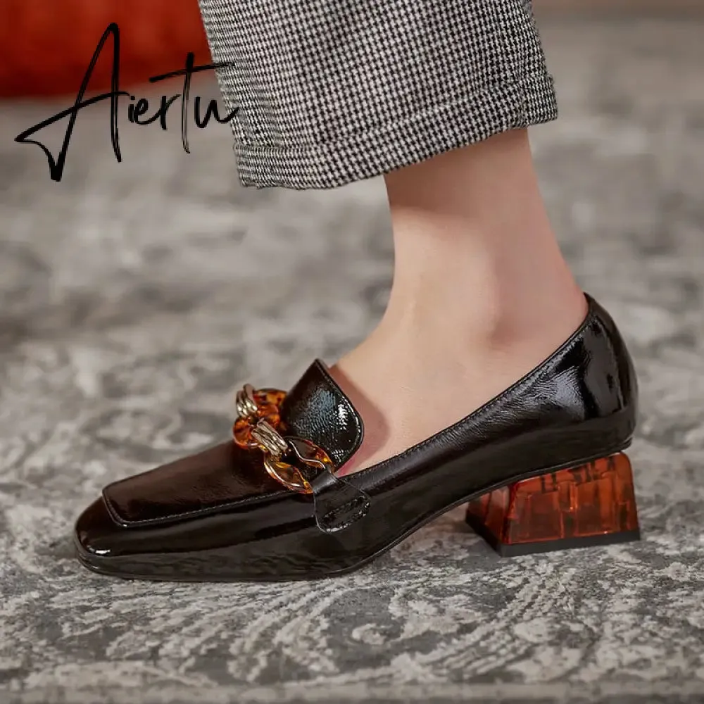 Aiertu  Women  High Heels Shoes Genuine Leather Round Toe Shoes for Women Genuine Leather Newest Party Basic Shoes Woman