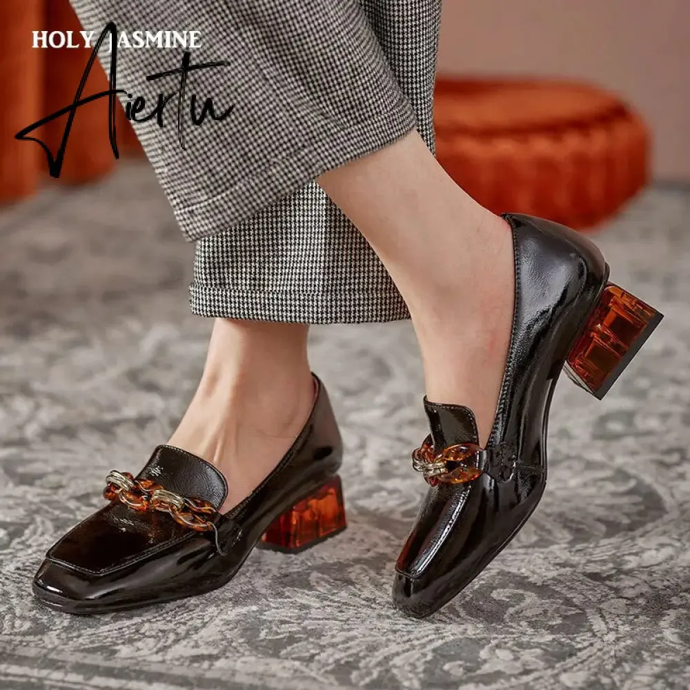 Aiertu  Women  High Heels Shoes Genuine Leather Round Toe Shoes for Women Genuine Leather Newest Party Basic Shoes Woman
