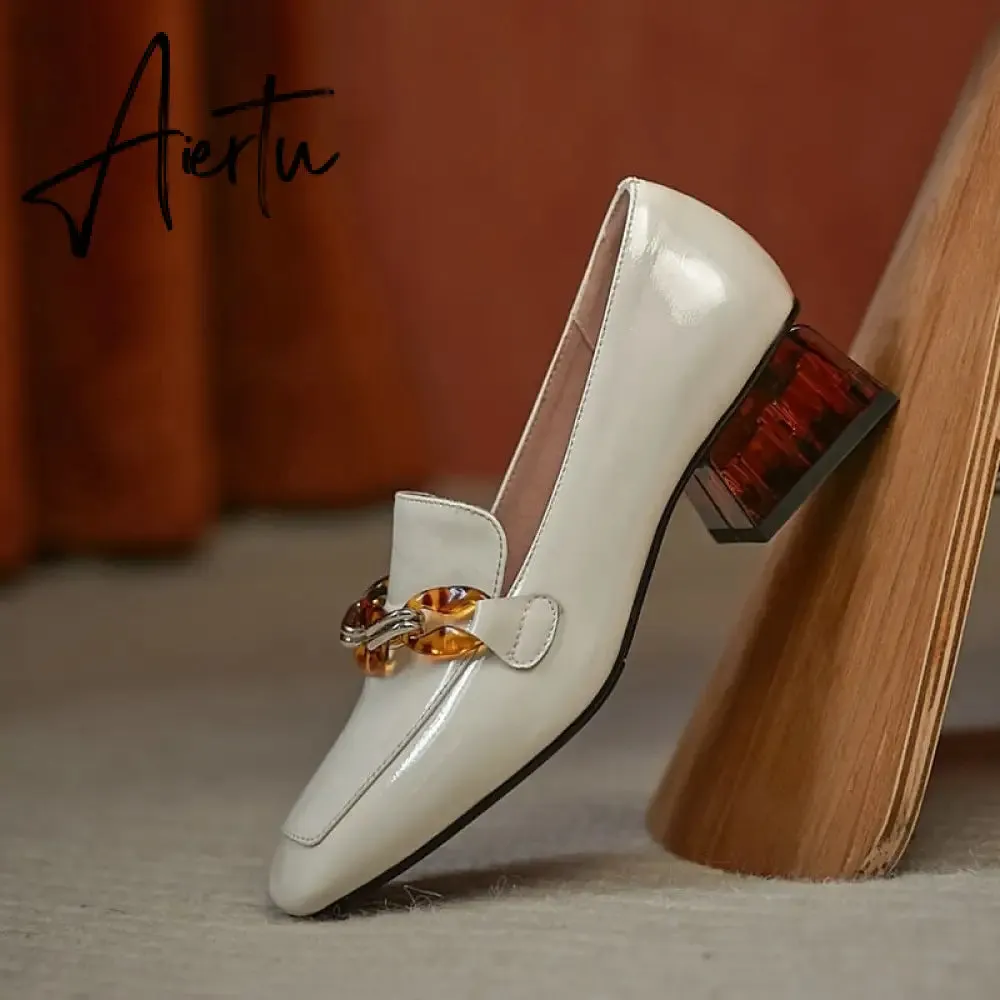 Aiertu  Women  High Heels Shoes Genuine Leather Round Toe Shoes for Women Genuine Leather Newest Party Basic Shoes Woman