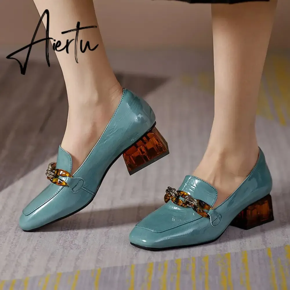 Aiertu  Women  High Heels Shoes Genuine Leather Round Toe Shoes for Women Genuine Leather Newest Party Basic Shoes Woman