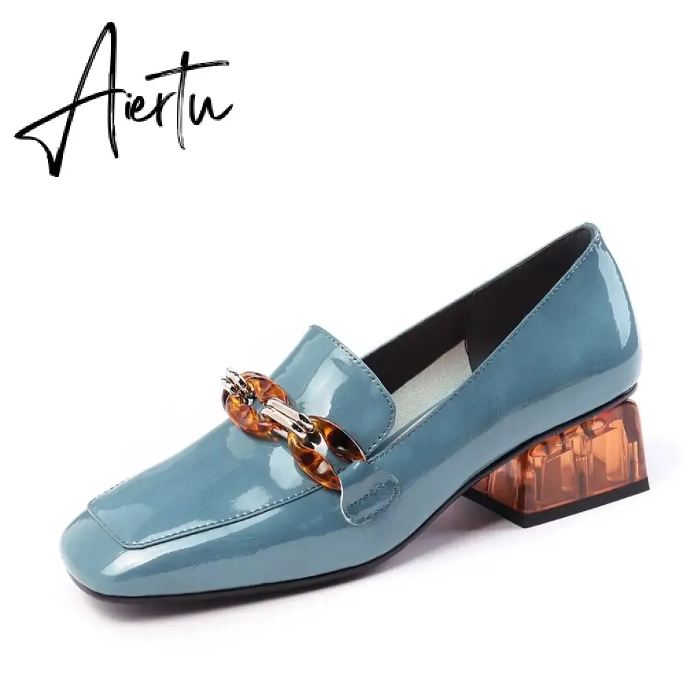 Aiertu  Women  High Heels Shoes Genuine Leather Round Toe Shoes for Women Genuine Leather Newest Party Basic Shoes Woman