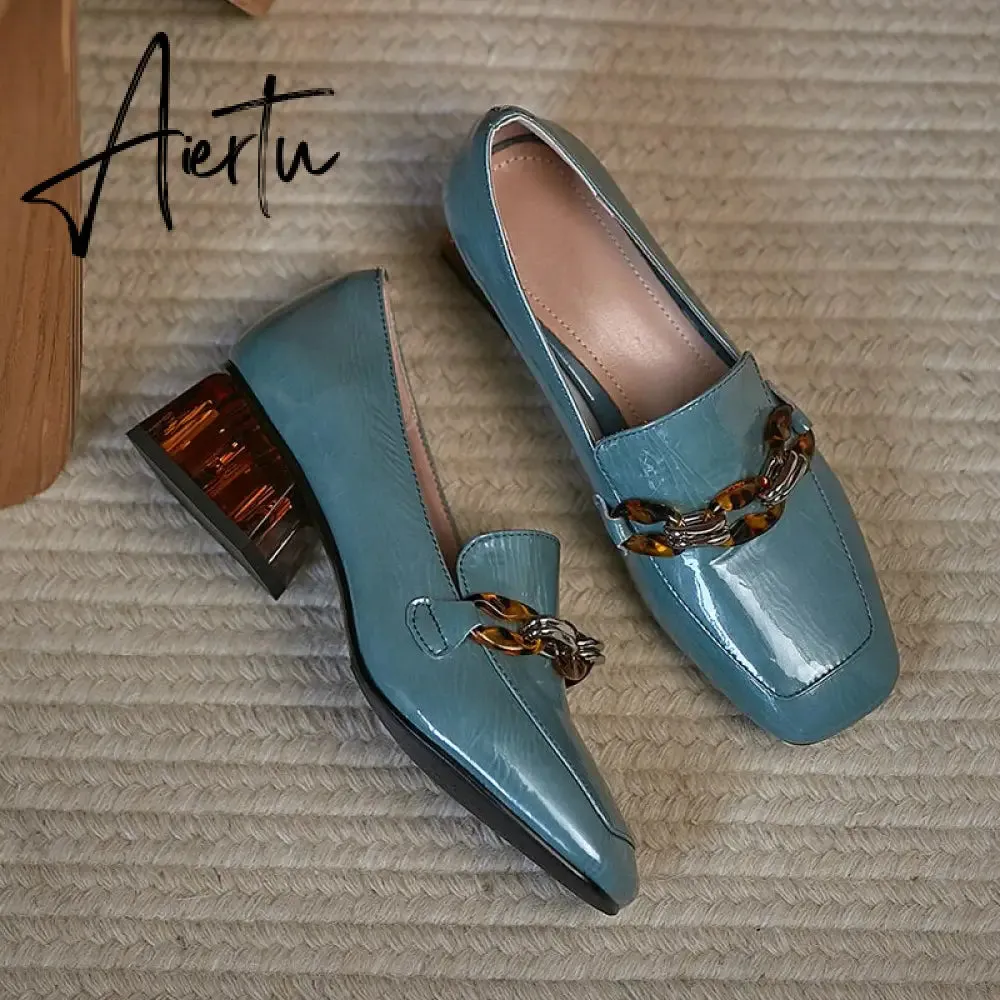 Aiertu  Women  High Heels Shoes Genuine Leather Round Toe Shoes for Women Genuine Leather Newest Party Basic Shoes Woman