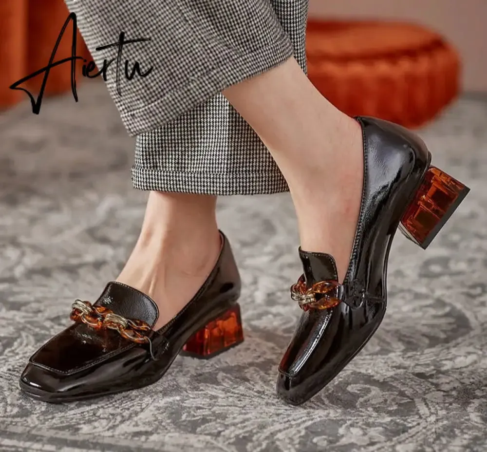Aiertu  Women  High Heels Shoes Genuine Leather Round Toe Shoes for Women Genuine Leather Newest Party Basic Shoes Woman