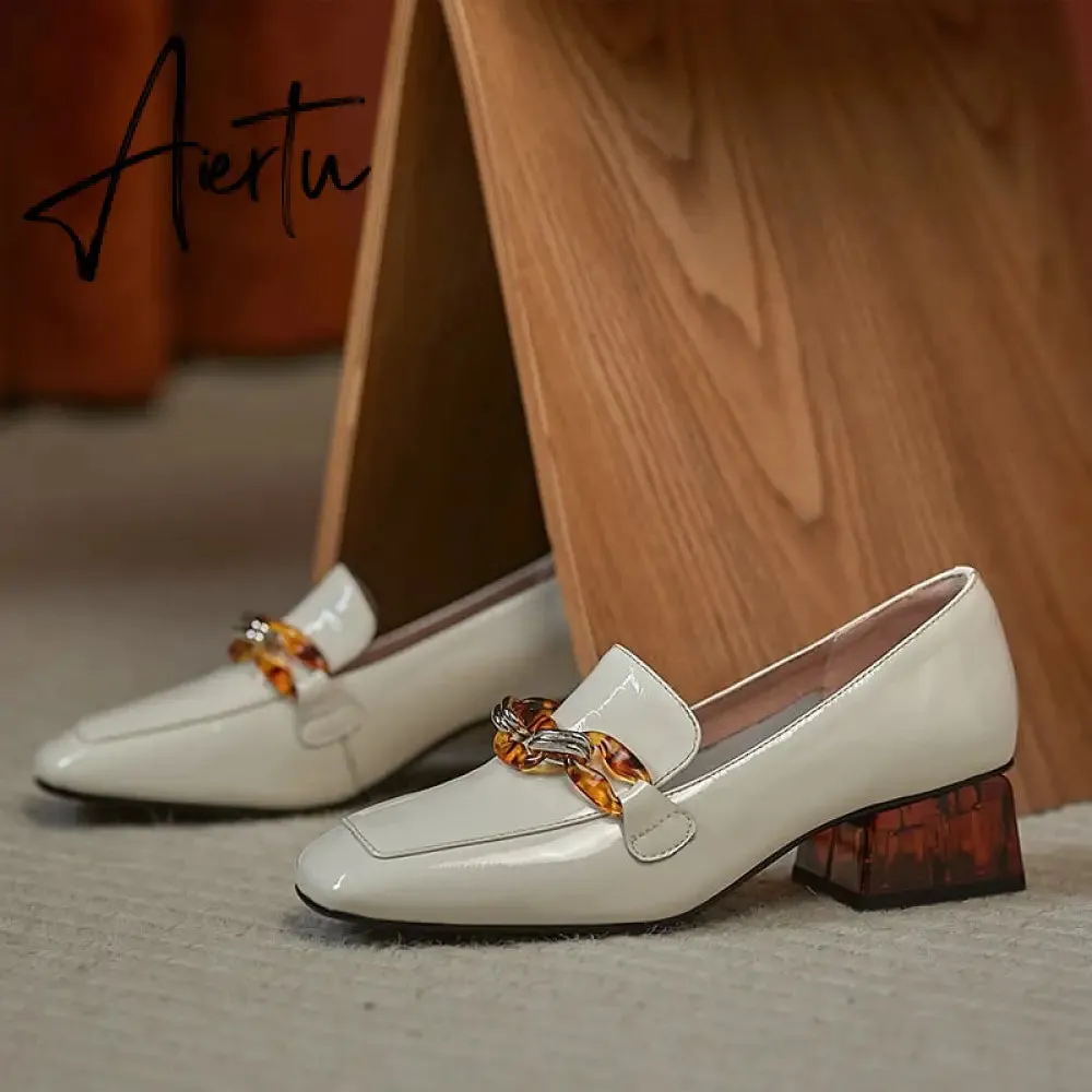Aiertu  Women  High Heels Shoes Genuine Leather Round Toe Shoes for Women Genuine Leather Newest Party Basic Shoes Woman