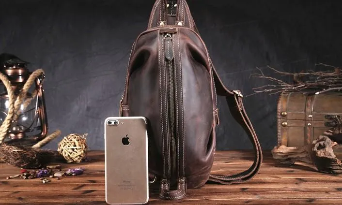 Black Crossbody Chest Bag Leather Sling Pack Cool Sling Bags for Men Cool Mens Sling Bags