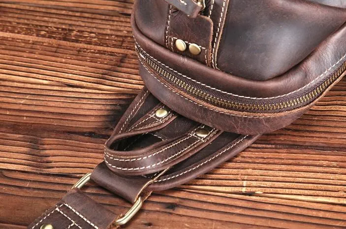 Black Crossbody Chest Bag Leather Sling Pack Cool Sling Bags for Men Cool Mens Sling Bags
