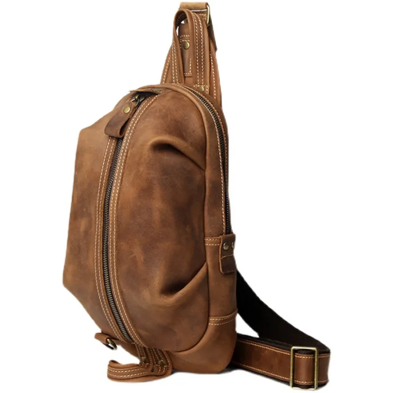 Black Crossbody Chest Bag Leather Sling Pack Cool Sling Bags for Men Cool Mens Sling Bags
