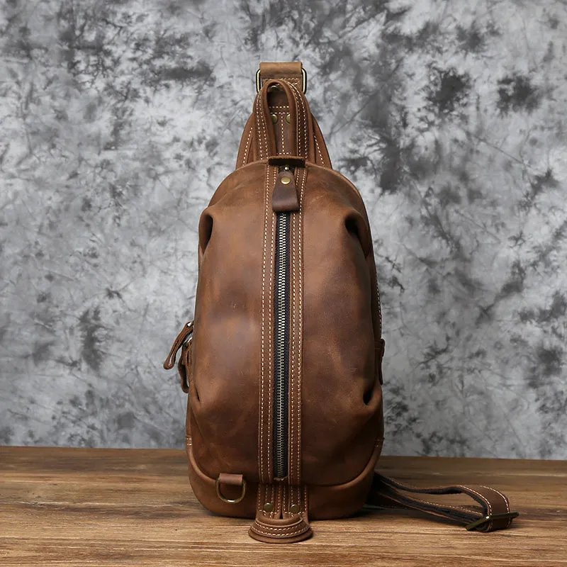 Black Crossbody Chest Bag Leather Sling Pack Cool Sling Bags for Men Cool Mens Sling Bags