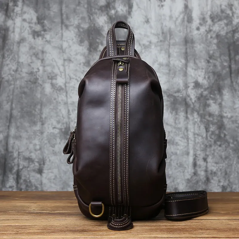 Black Crossbody Chest Bag Leather Sling Pack Cool Sling Bags for Men Cool Mens Sling Bags
