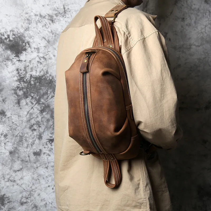 Black Crossbody Chest Bag Leather Sling Pack Cool Sling Bags for Men Cool Mens Sling Bags