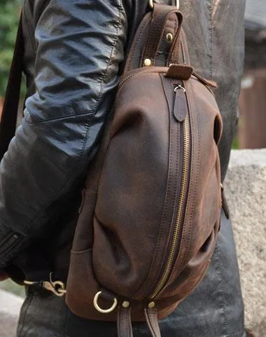 Black Crossbody Chest Bag Leather Sling Pack Cool Sling Bags for Men Cool Mens Sling Bags