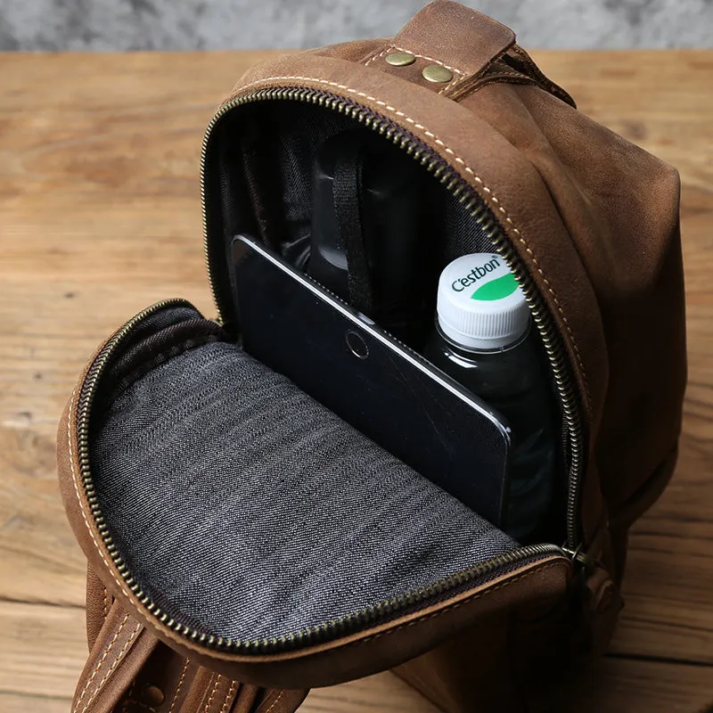 Black Crossbody Chest Bag Leather Sling Pack Cool Sling Bags for Men Cool Mens Sling Bags