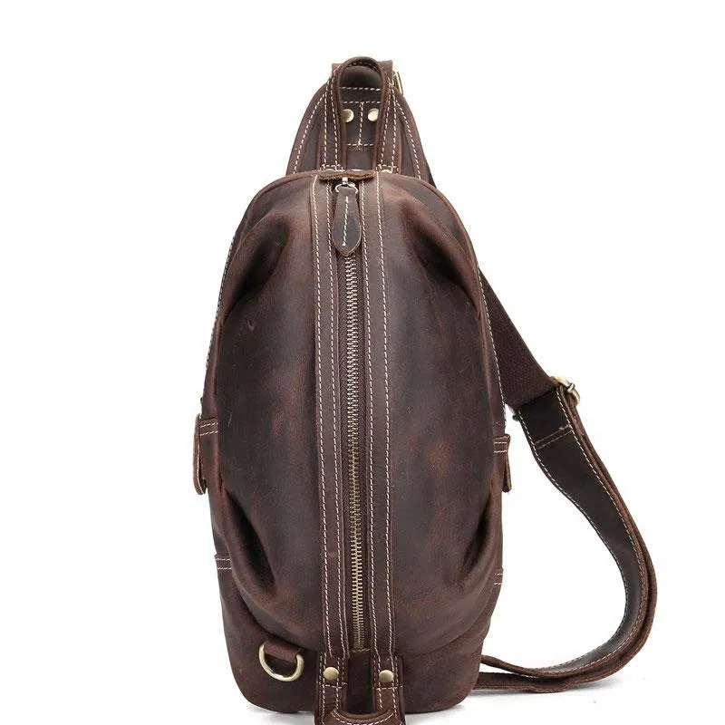 Black Crossbody Chest Bag Leather Sling Pack Cool Sling Bags for Men Cool Mens Sling Bags