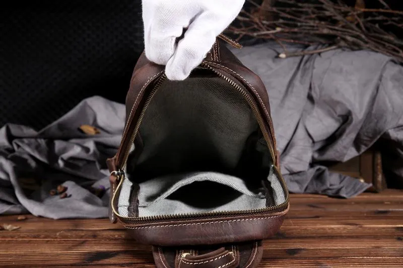Black Crossbody Chest Bag Leather Sling Pack Cool Sling Bags for Men Cool Mens Sling Bags
