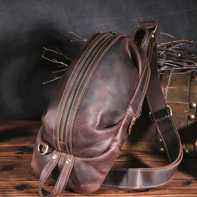 Black Crossbody Chest Bag Leather Sling Pack Cool Sling Bags for Men Cool Mens Sling Bags