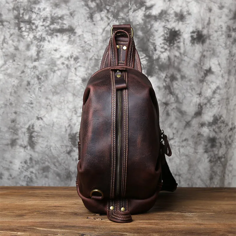 Black Crossbody Chest Bag Leather Sling Pack Cool Sling Bags for Men Cool Mens Sling Bags