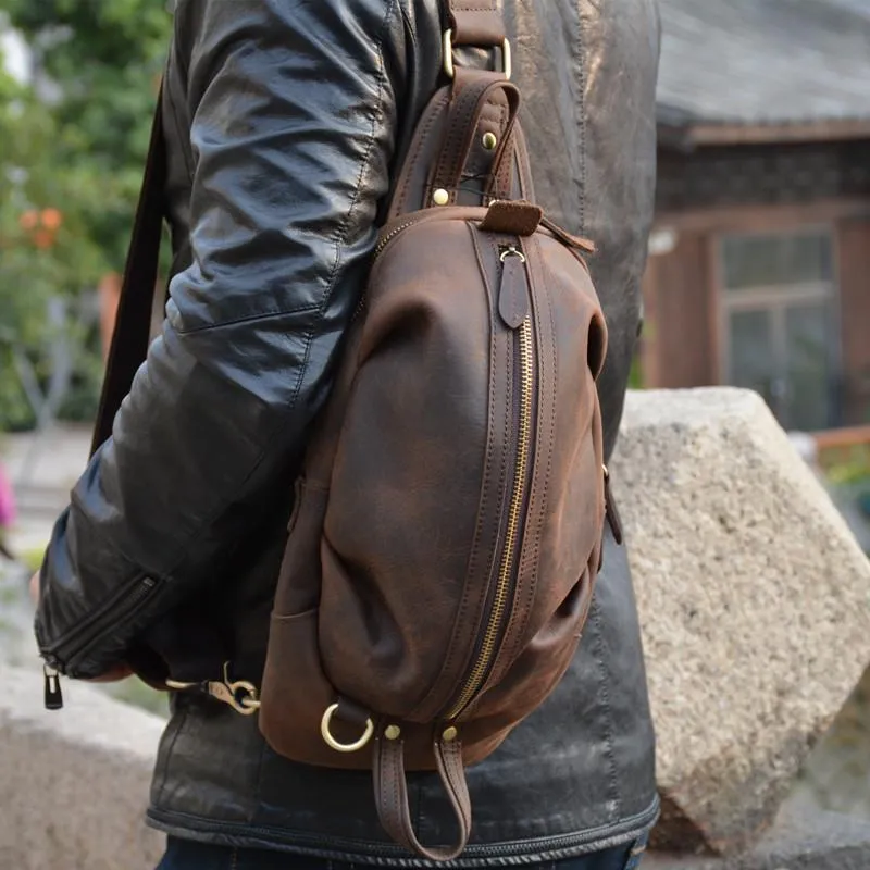 Black Crossbody Chest Bag Leather Sling Pack Cool Sling Bags for Men Cool Mens Sling Bags