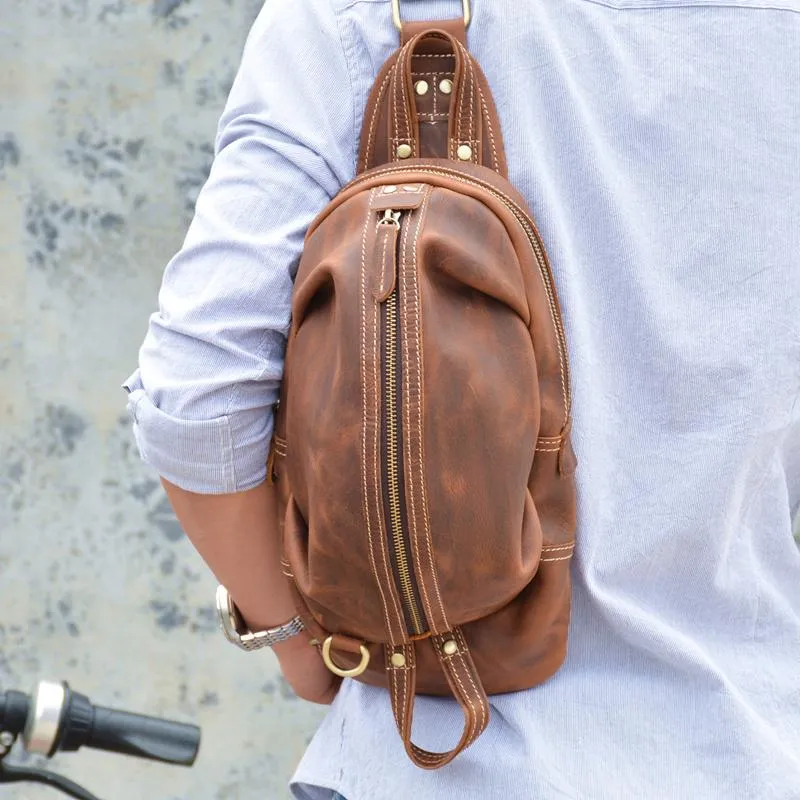 Black Crossbody Chest Bag Leather Sling Pack Cool Sling Bags for Men Cool Mens Sling Bags