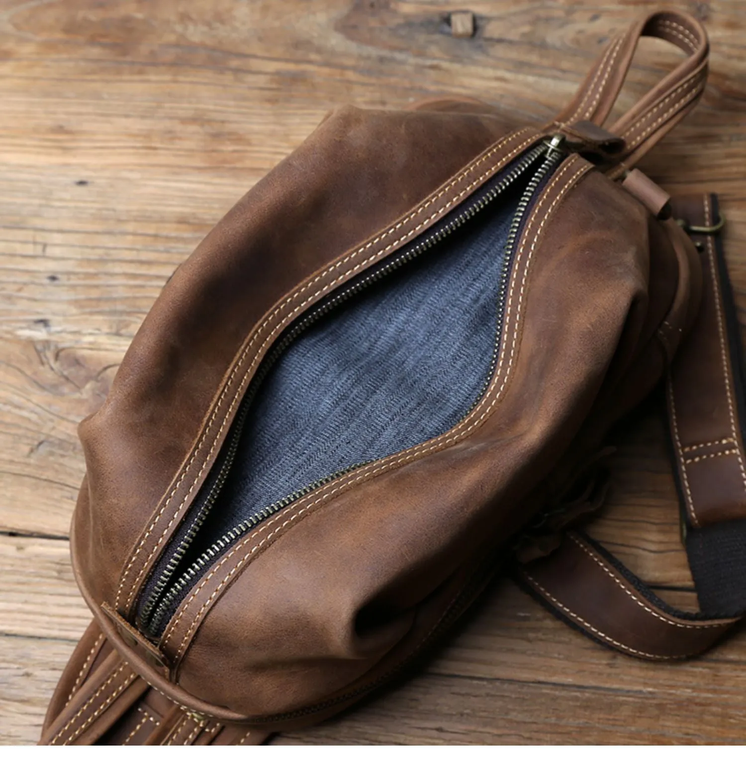 Black Crossbody Chest Bag Leather Sling Pack Cool Sling Bags for Men Cool Mens Sling Bags
