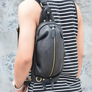 Black Crossbody Chest Bag Leather Sling Pack Cool Sling Bags for Men Cool Mens Sling Bags