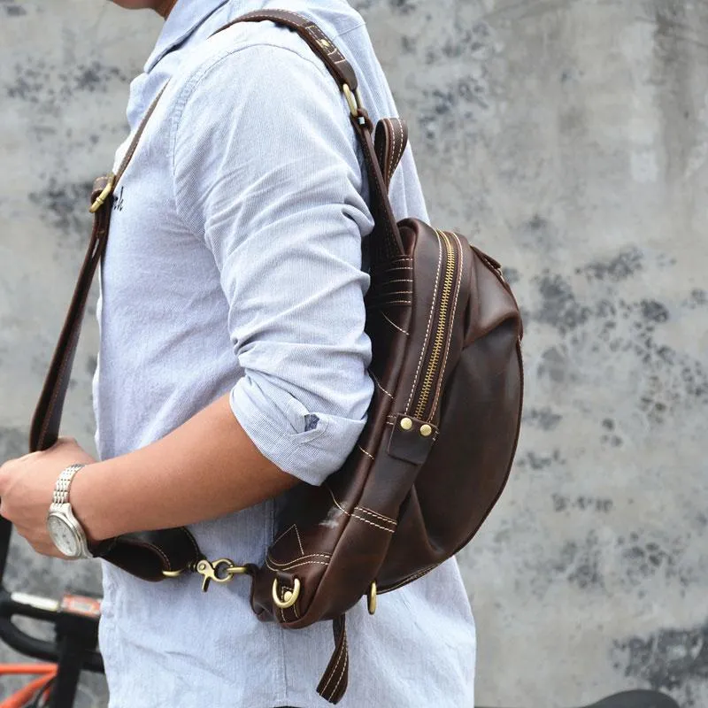 Black Crossbody Chest Bag Leather Sling Pack Cool Sling Bags for Men Cool Mens Sling Bags