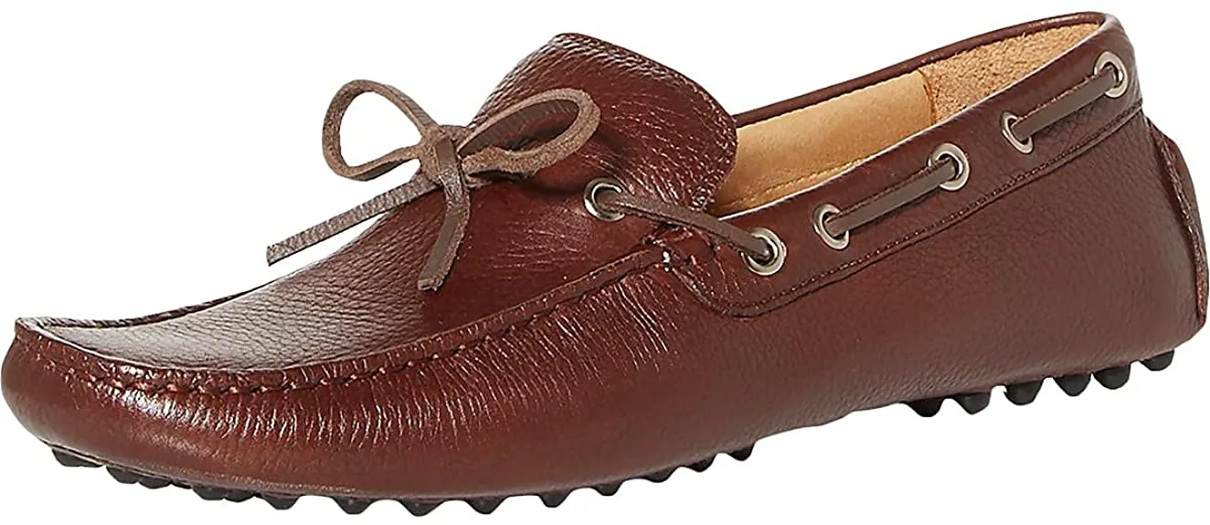 Bloomingdale's Men’s Tie Driver Leather Square Toe Loafers  Color Brown Size 8.5M