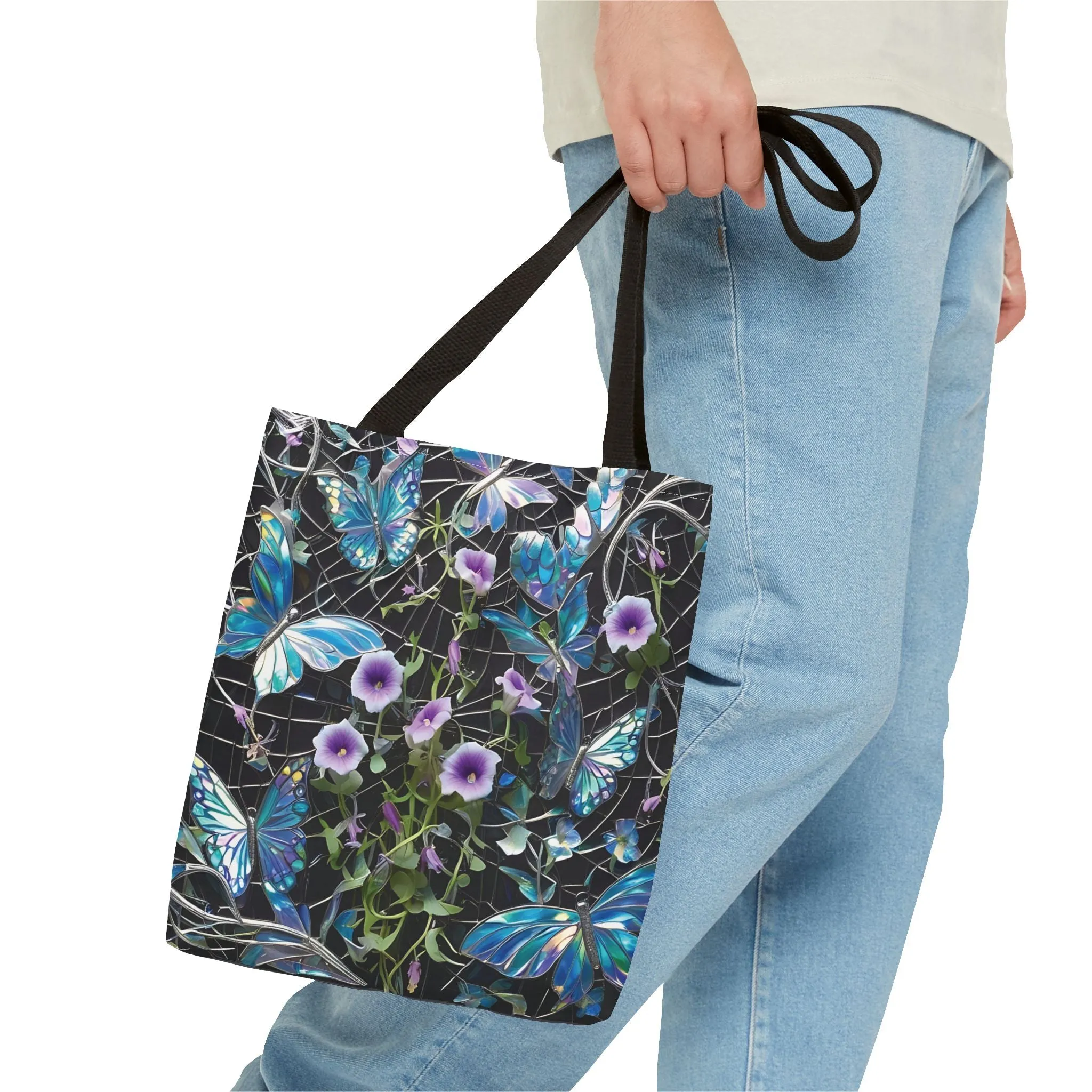 Blue butterflies and cute flowersTote Bag (AOP)