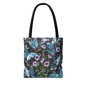 Blue butterflies and cute flowersTote Bag (AOP)