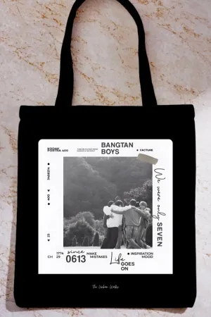 BTS Bangtan Boys Black Tote Bag with Zipper
