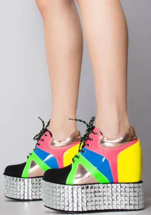 Cape Robbin UPROAR MULTI COLOR WEDGE BOOTIE DISRUPTOR CRYSTAL PLATFORM SNEAKER