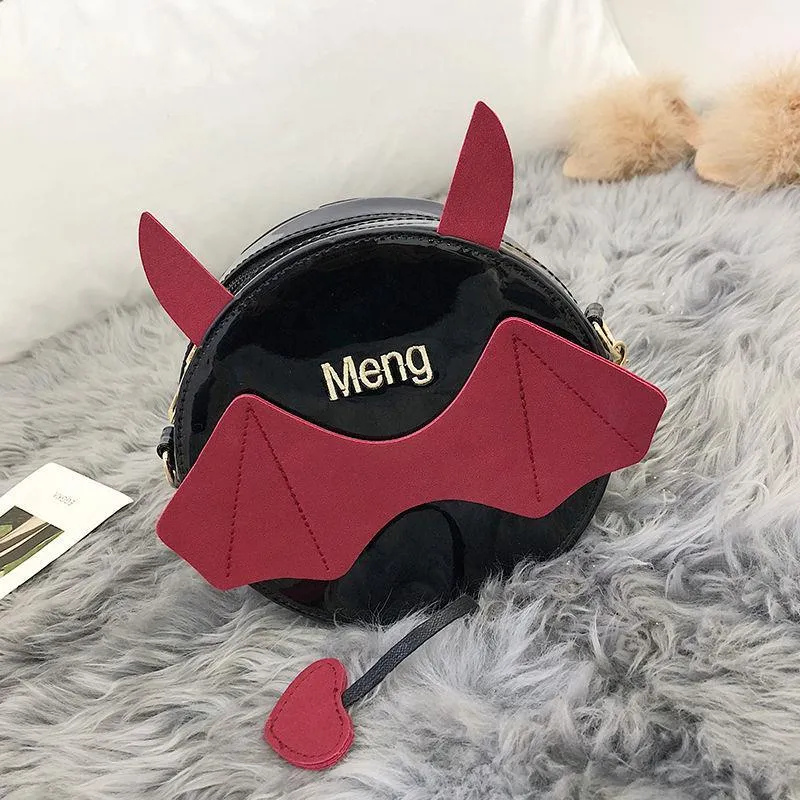 Christmas Gift Cute Little Monster Bat Small Round Bag Halloween Devil Handbag Cute Cartoon Women Chain Purses And Shoulder Bags With Tail New