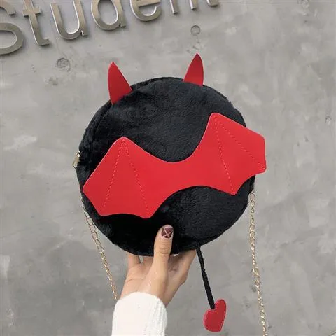 Christmas Gift Cute Little Monster Bat Small Round Bag Halloween Devil Handbag Cute Cartoon Women Chain Purses And Shoulder Bags With Tail New
