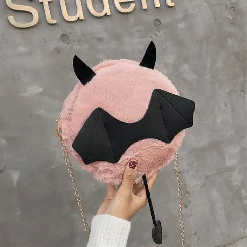 Christmas Gift Cute Little Monster Bat Small Round Bag Halloween Devil Handbag Cute Cartoon Women Chain Purses And Shoulder Bags With Tail New