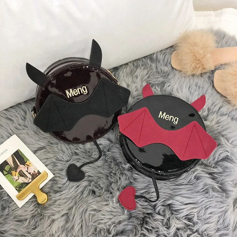 Christmas Gift Cute Little Monster Bat Small Round Bag Halloween Devil Handbag Cute Cartoon Women Chain Purses And Shoulder Bags With Tail New