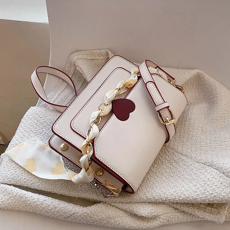 Christmas Gift Cute Ribbon Chain PU Leather Crossbody Bags for Women 2021 Trends Travel Shoulder Purses and Handbag Fashion Simple