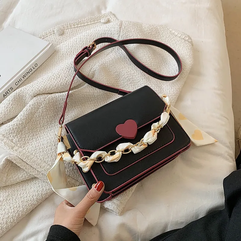 Christmas Gift Cute Ribbon Chain PU Leather Crossbody Bags for Women 2021 Trends Travel Shoulder Purses and Handbag Fashion Simple