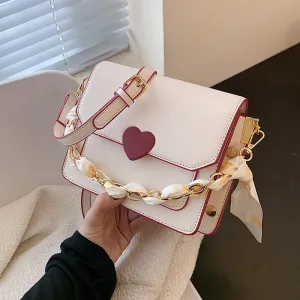 Christmas Gift Cute Ribbon Chain PU Leather Crossbody Bags for Women 2021 Trends Travel Shoulder Purses and Handbag Fashion Simple