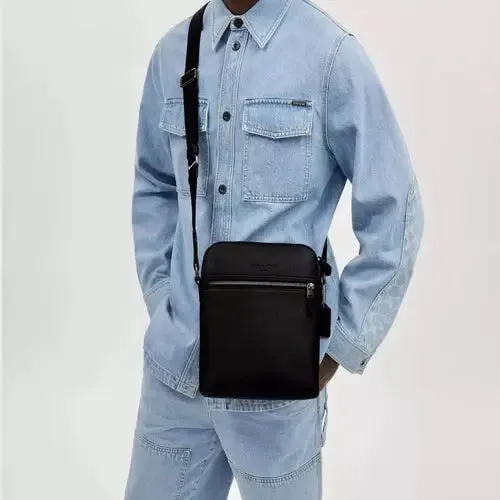 Coach 4010 Men's Houston Flight Bag In Refined Pebble Leather-Black color