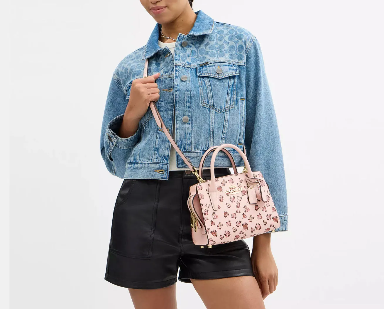 Coach Andrea Carryall Bag With Rose Print In Blush