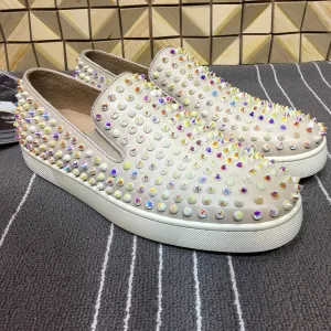 Colorful Low Top Rivets Studded Women Loafers Runway Slip On Round Gladiator Shoes Pink Genuine Leather Casual Shoes Flats