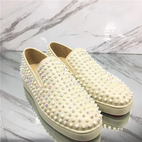 Colorful Low Top Rivets Studded Women Loafers Runway Slip On Round Gladiator Shoes Pink Genuine Leather Casual Shoes Flats