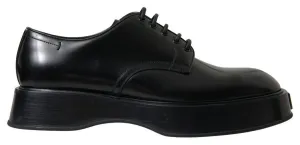 Dolce & Gabbana Black Leather Formal Lace Shoes