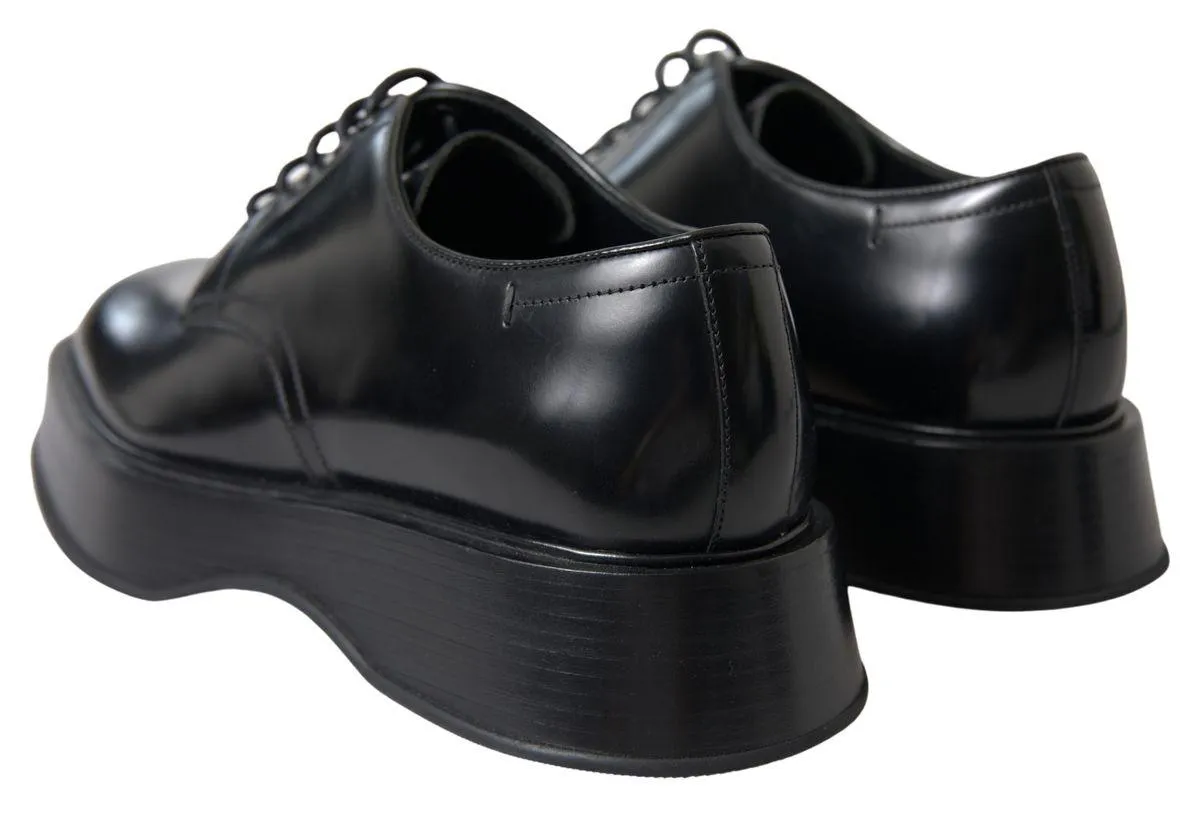 Dolce & Gabbana Black Leather Formal Lace Shoes