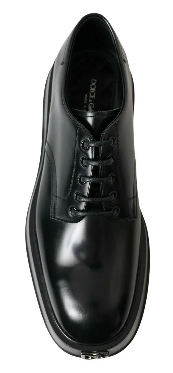 Dolce & Gabbana Black Leather Formal Lace Shoes