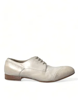 Dolce & Gabbana White Distressed Leather Brogue Dress Shoes