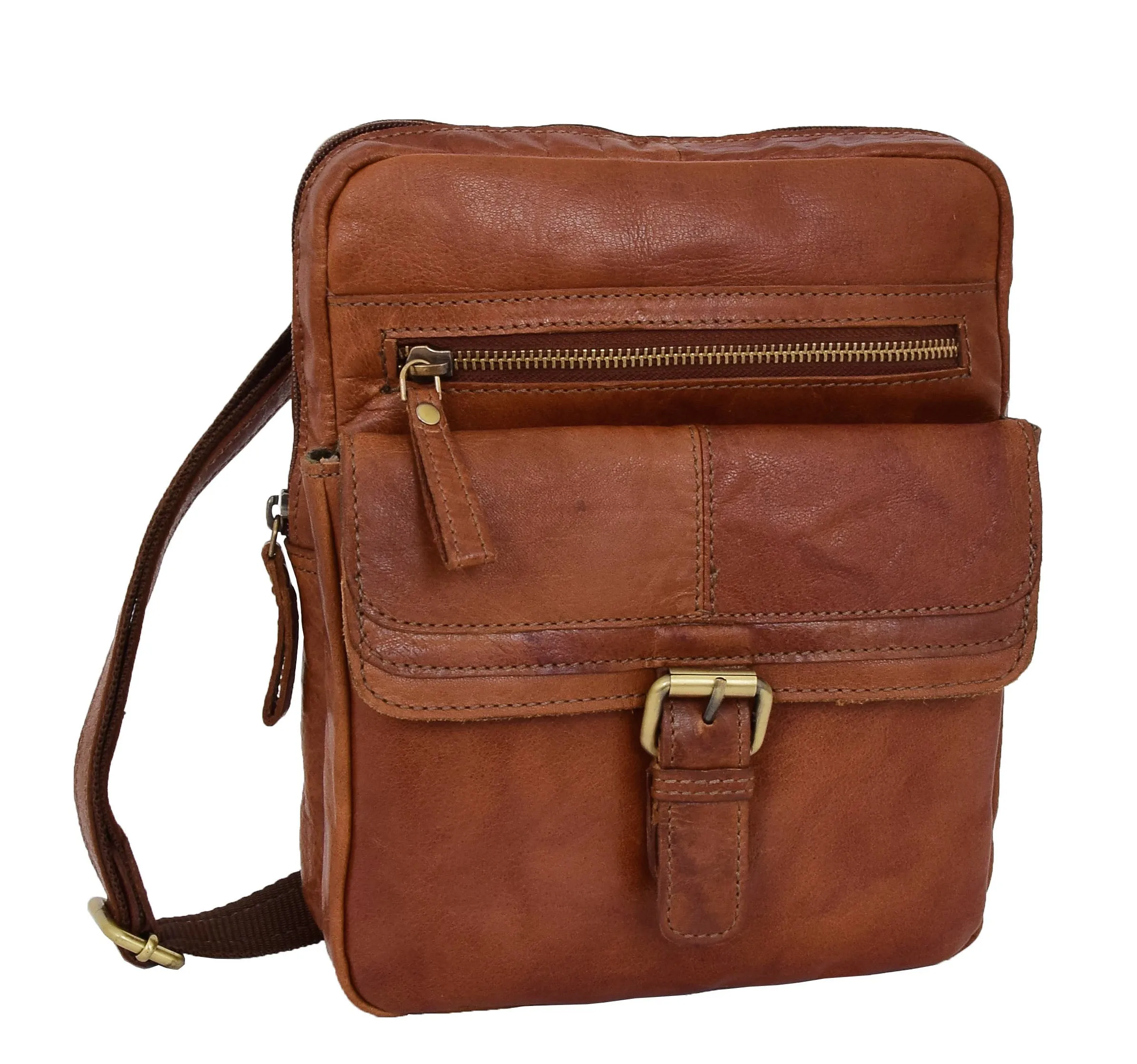 DR287 Real Leather Retro Cross Body Bag Classic Tan