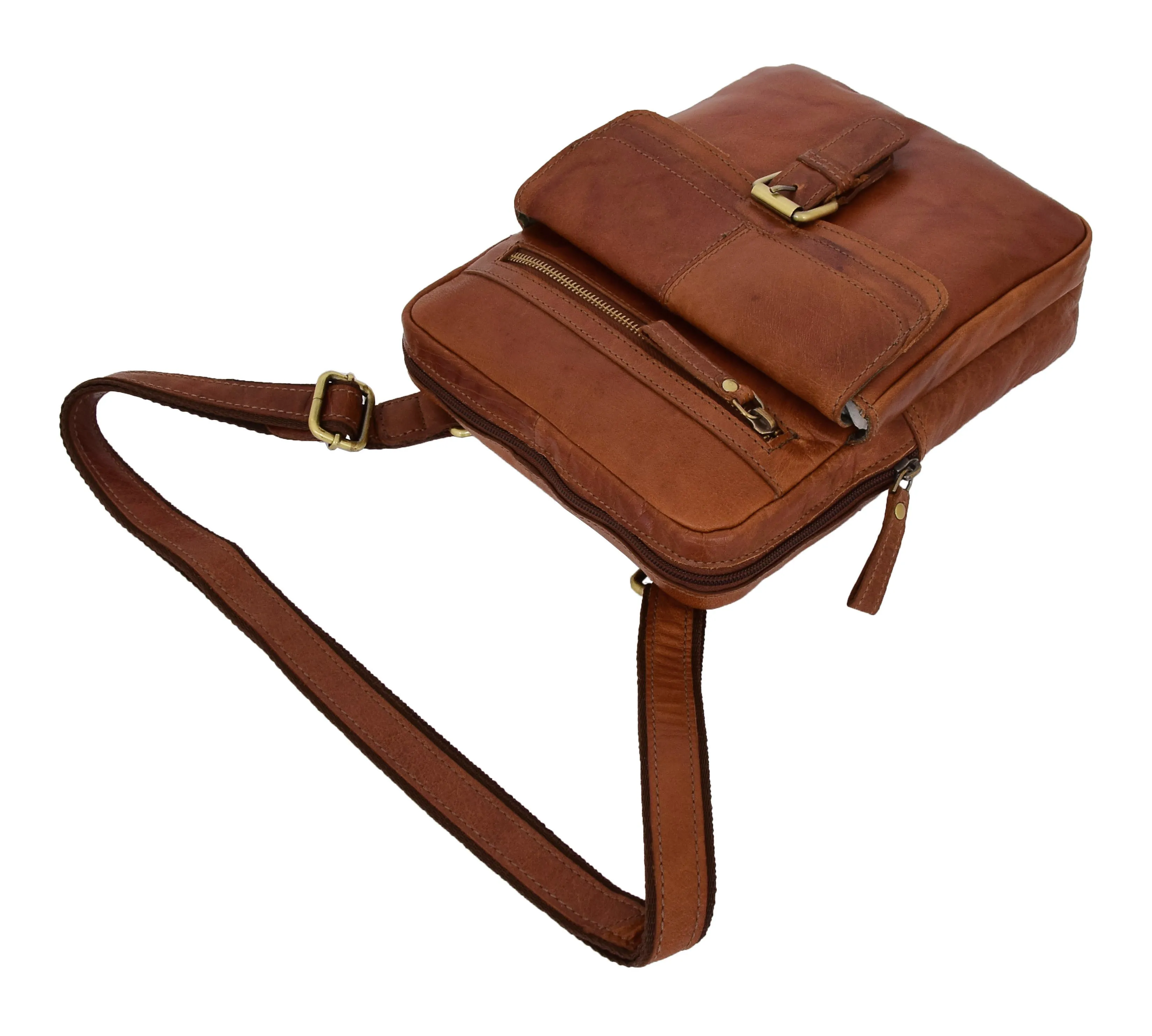 DR287 Real Leather Retro Cross Body Bag Classic Tan