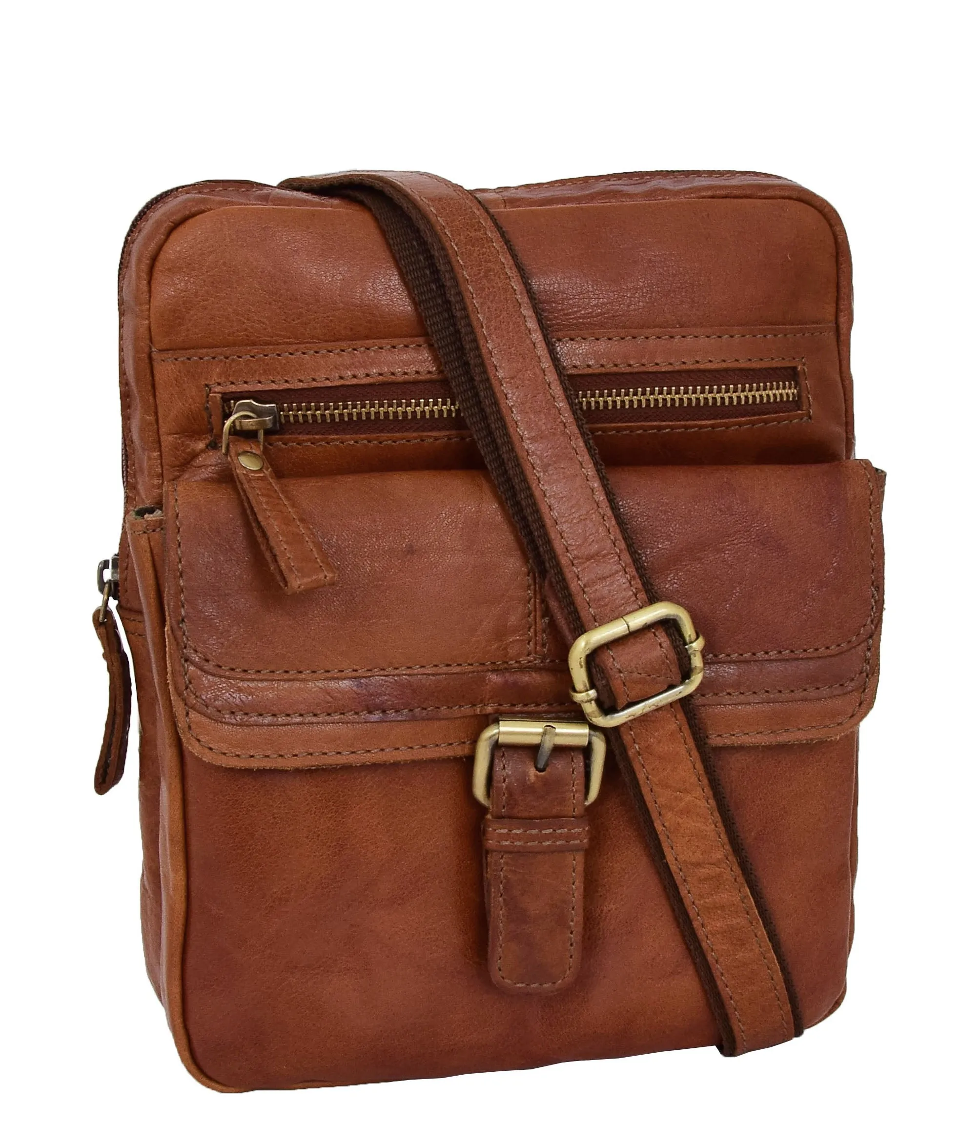 DR287 Real Leather Retro Cross Body Bag Classic Tan