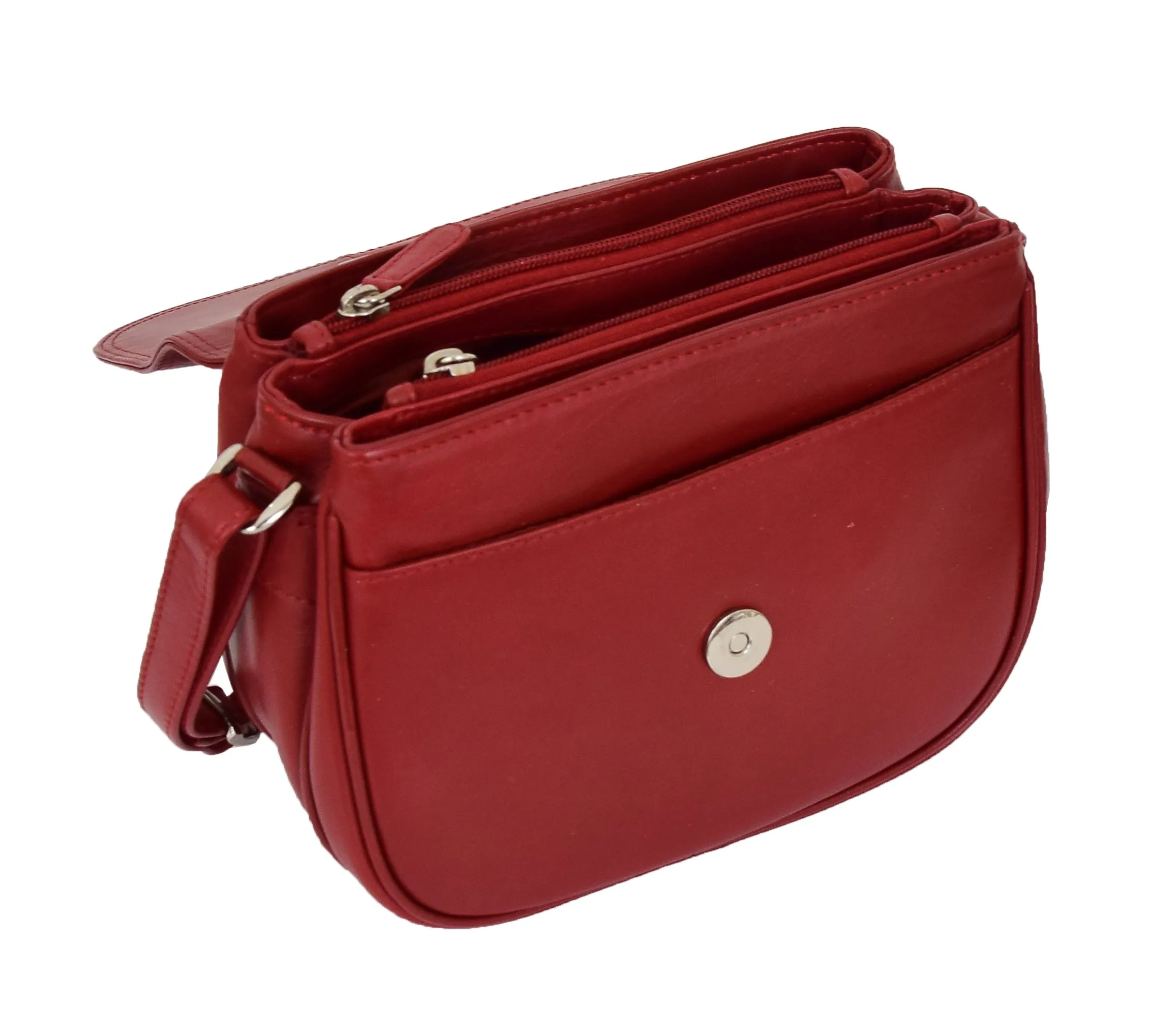 DR459 Women's Leather Cross Body Flap over Bag Red