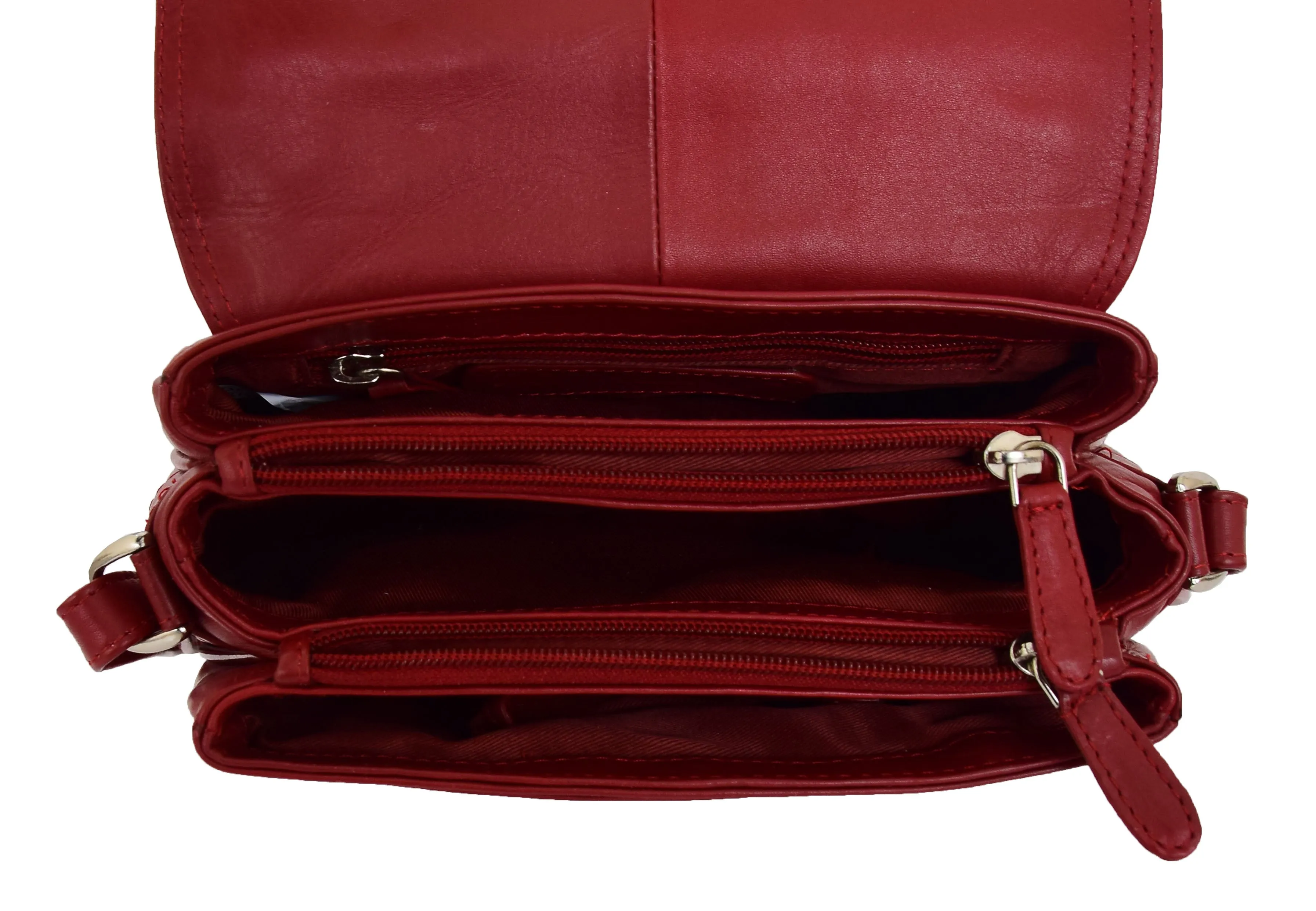 DR459 Women's Leather Cross Body Flap over Bag Red